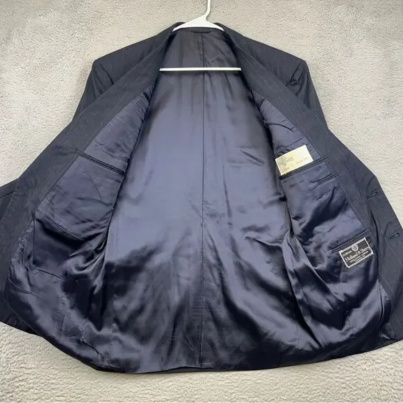 Holland & Sherry Savile Row Blazer Mens 42R Blue Bespoke Vintage USA Made Office